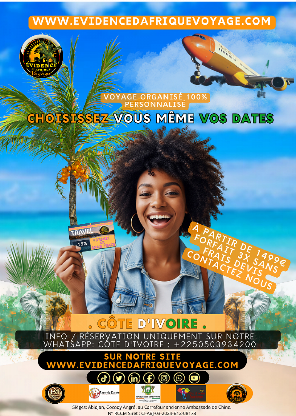 Découvrez l'Afrique sous un nouveau jour avec Evidencedafriquevoyage.com ! Vous rêvez de retourner en Afrique, de voyager et d'investir en Côte d'Ivoire ? Nous sommes là pour vous accompagner à chaque étape de votre projet. Que ce soit pour l'acquisition foncière, l'immobilier, une usine de transformation, l'agriculture ou tout autre projet, nos conseils d'experts vous guident. Avant d'investir, il est essentiel de visiter le pays et de vous acclimater. Nos formules de voyage privatisées sont conçues pour vous permettre de découvrir la Côte d'Ivoire, d'apprendre ses codes et de vous immerger dans sa culture. Avec Evidencedafriquevoyage.com, votre retour en Afrique est une réalité. Visitez, apprenez, investissez !